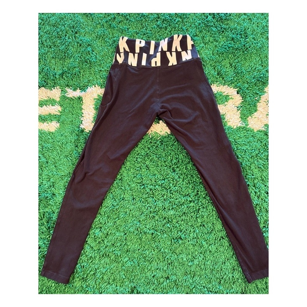 Victoria's Secret PINK Leggings Womens S Black Good Logo Waistband Mesh Pockets